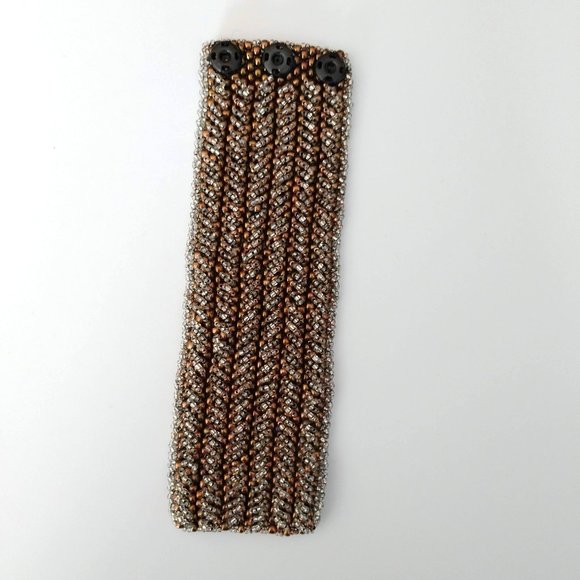 Metallic and clear beaded snap closure cuff - Picture 3 of 5